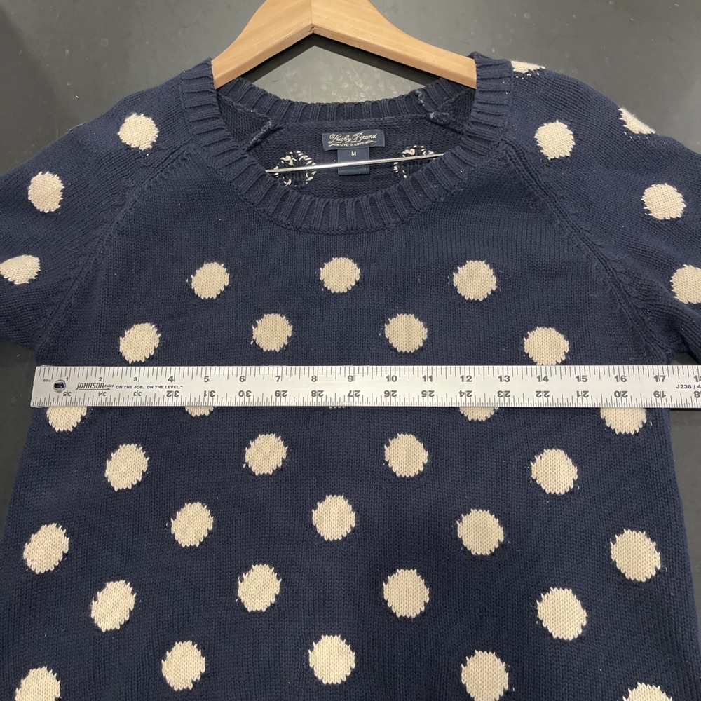 Women's Medium Navy Polka Dot Sweater 3/4 chunky Knit Twee Preppy academia - Picture 9 of 11